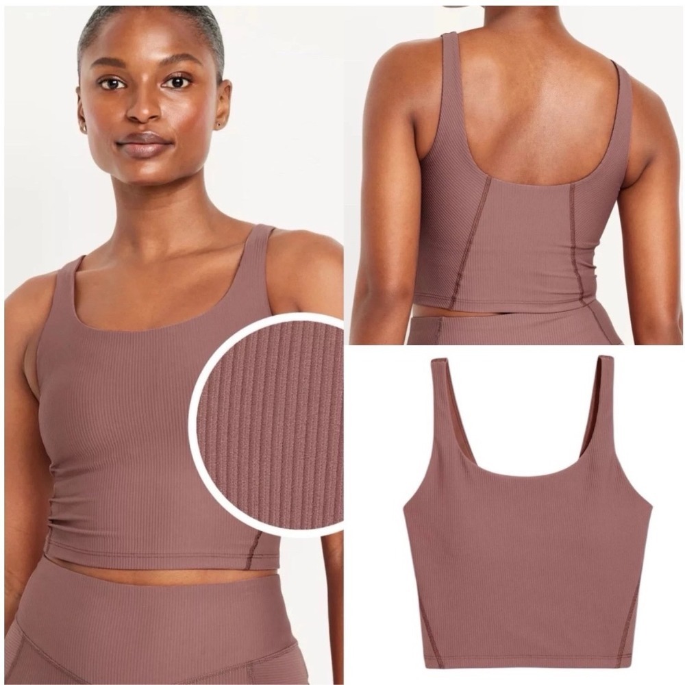 Old Navy Active PowerSoft Ribbed Cropped Tank Top Mauve Light Support Go Dry